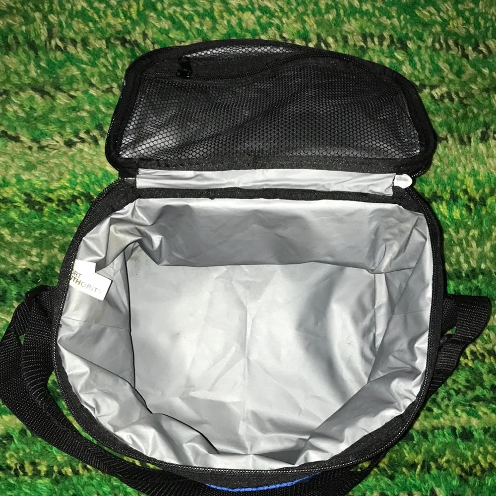 Port Authority Blue and Black Kalamazoo College Crossbody 6-pack cooler bag